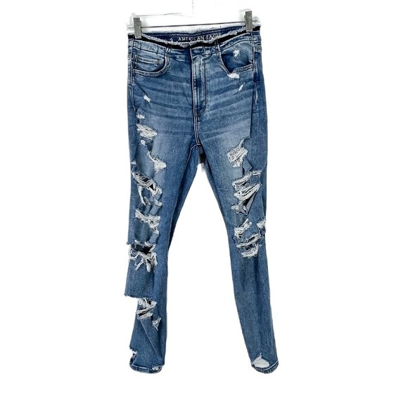 American Eagle Outfitters Denim - American Eagle Destroyed Next Level Stretch Super High Rise Jeggings Size 6 EUC
